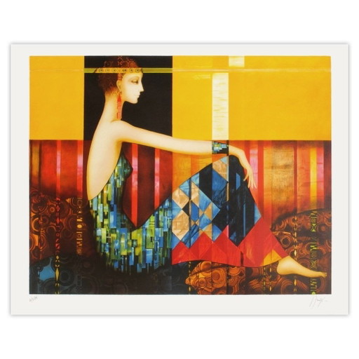 Philippe Augé signierte Lithographie La Robe Géométrique – lithos zeefdrukken, Paper