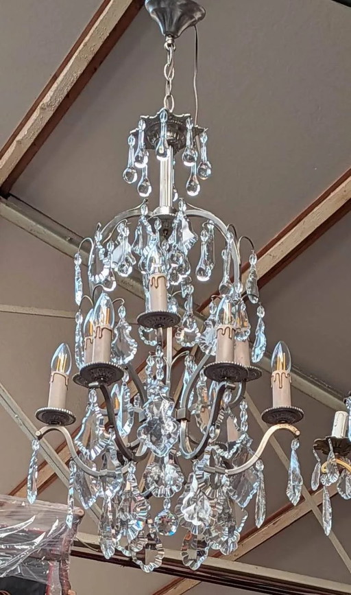Rococo-style chandelier with 9 light arms. – kroonluchters, Bronze, Crystal (photo 2 of 8)