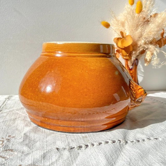 Vintage Keramische Leeuwenkop Soepterrine - Honing en Zwart, Gemaakt in Frankrijk - Elegantie en Traditie (photo 8 of 9)