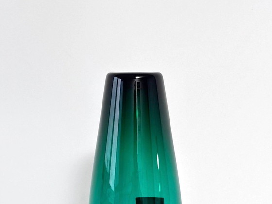 Elegant Vintage Glass Vase by Glashütte Barthmann, Regenhütte, Gold Brocade, Barth-Gold-Mann, Green (photo 9 of 9)