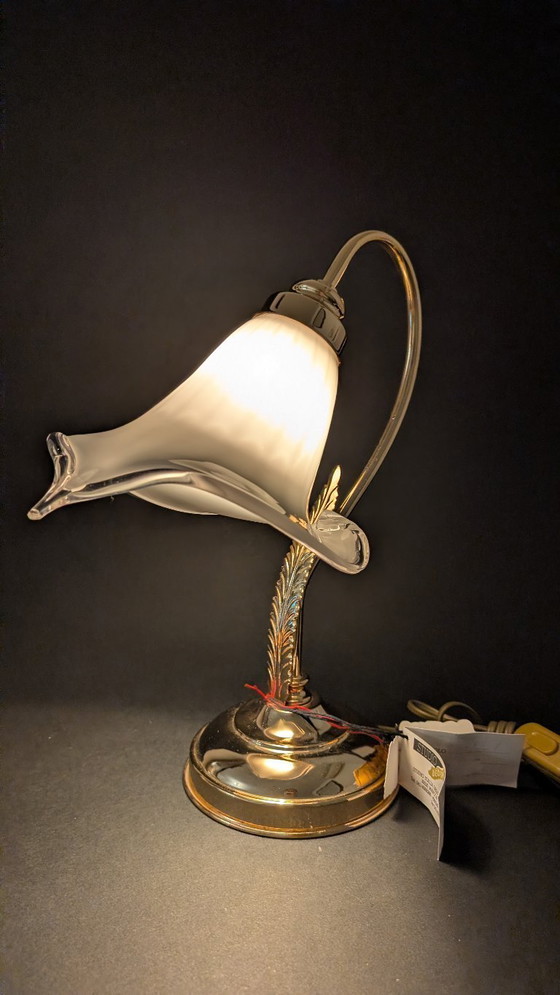 Image 1 of Refined Pair of Murano Calla Lamps, Vintage New Old Stock, 24kt Gold