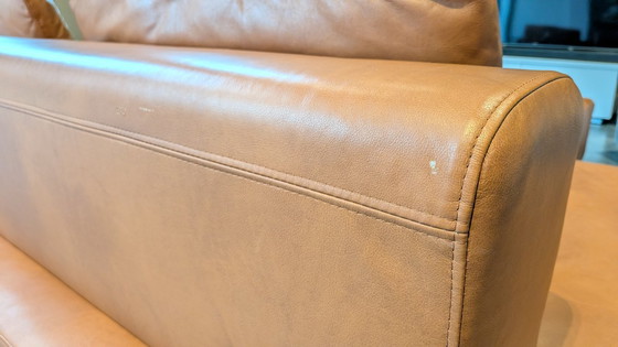 Image 1 of Sofá de cuero coñac de 4 plazas con otomana