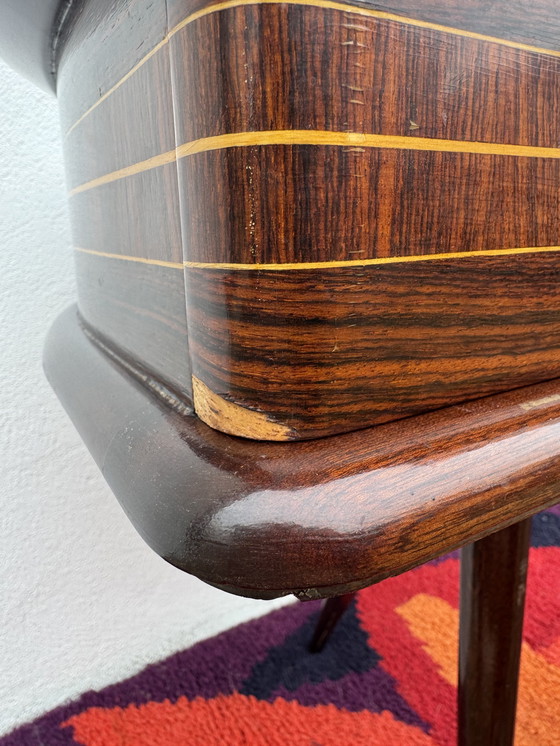 Image 1 of 1950s half-moon tripod bedside table