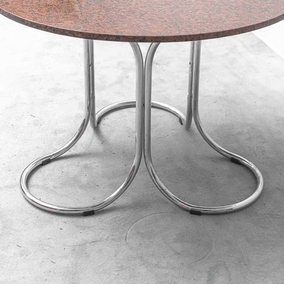 Vintage Giotto Stoppino Style Round Table in Marble and Chromed Metal – 70s – Conference table (photo 8 of 10)