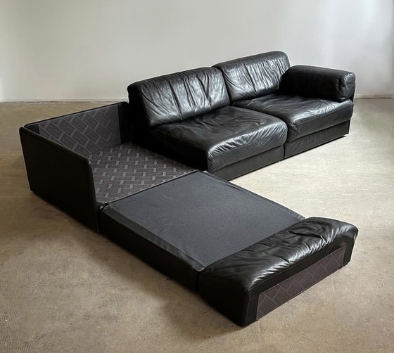 Image 1 of De Stede DS 76 Schwarzes Leder 3-teiliges Ecksofa mit Schlaffunktion