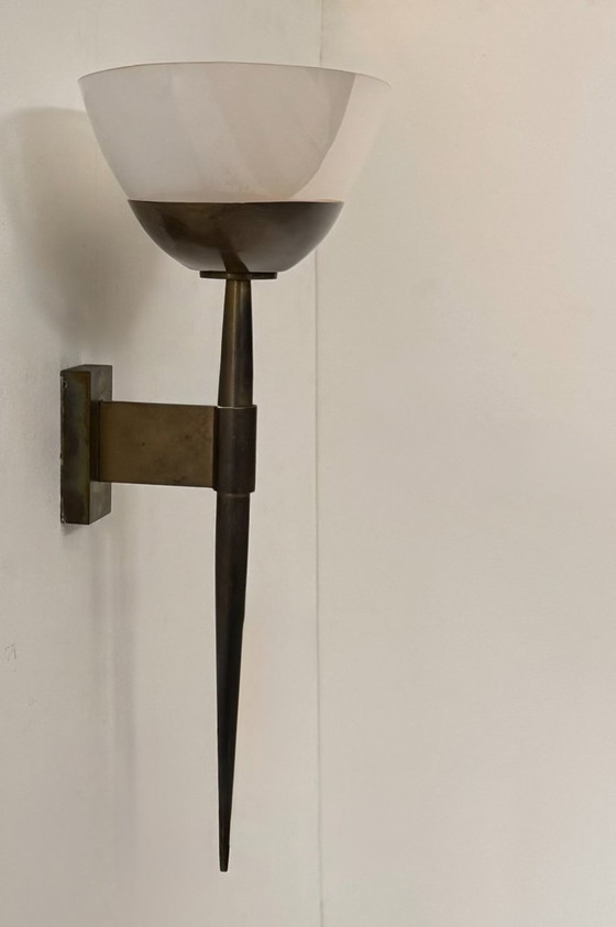 Image 1 of Applique da parete Art Déco vintage, ottone e plexiglas, Francia 1930