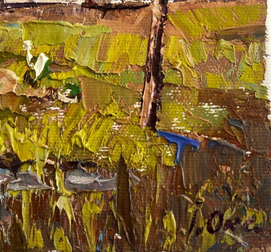 Image 1 of Original Oil Painting Summer Village Landscape Near the village lake