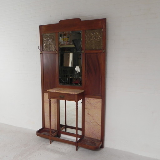 Standing Art Deco Wall Coat Rack With Mirrors and Marble Plates, 1930s