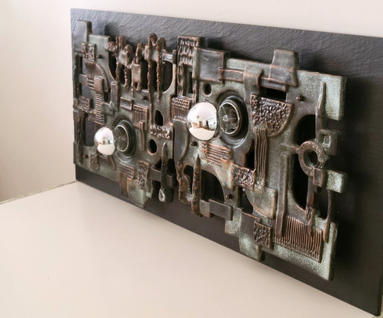 Brakelmann & Becker Brutalist Ceramic Wall Relief with Lighting, Germany 1970, Brackelmann & Becker (photo 3 of 10)
