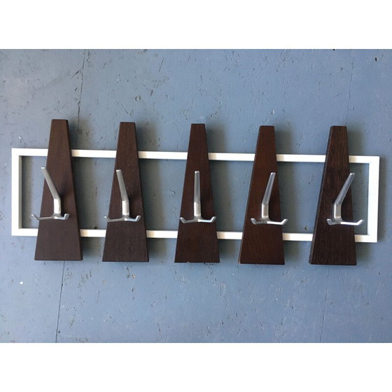 Image 1 of Vintage wenge and alloy wall coat rack, 1950