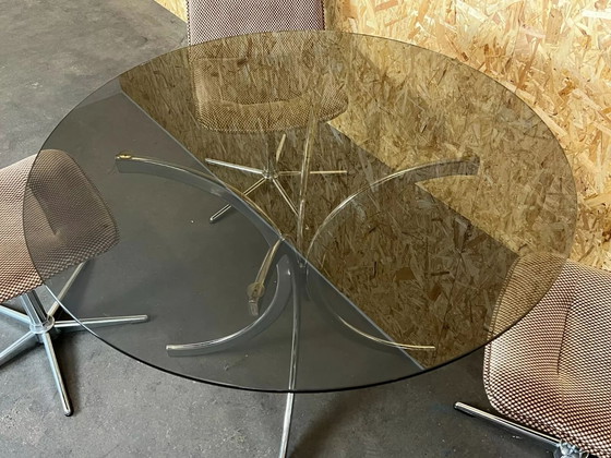 Image 1 of 60s 70s 4x Stoelen Stoel & Tafel Eetkamerstoelen Eettafel Design 60s