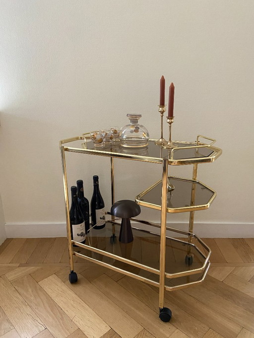 Vintage brass bar cart with removable tray