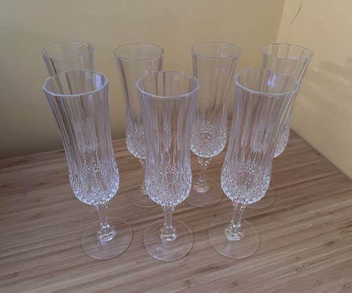 7 champagnefluiten "Lonchamp" van 11 cl, Cristal d'Arques Vintage