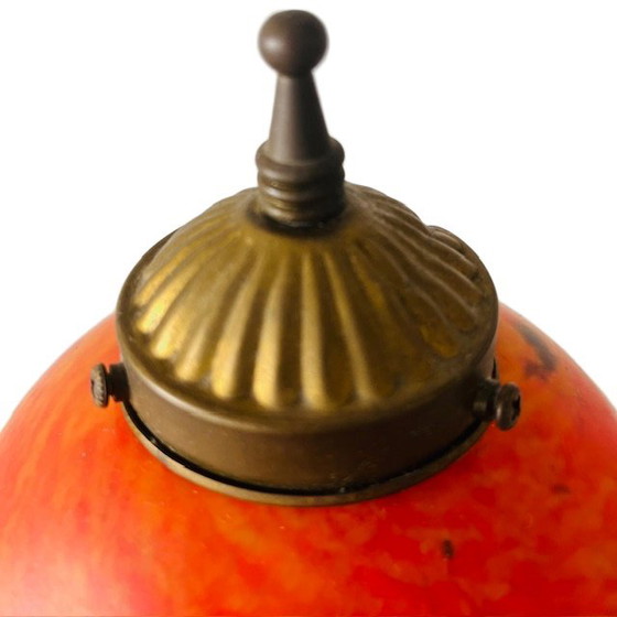 Image 1 of Antieke Art nouveau kralenlamp gepolijst glas oranje paars 1920's