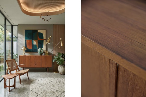 Image 1 of Buffet haut en teck, style scandinave moderne classique vintage, avec tiroirs, années 1960