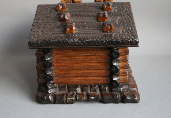 Image 1 of Wooden box, log cabin style, handmade, unique piece with secret compartment for the key