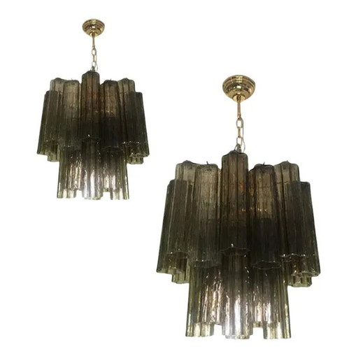 Pair of 21st Century Murano Style Glass Chandelier in Fume' Color