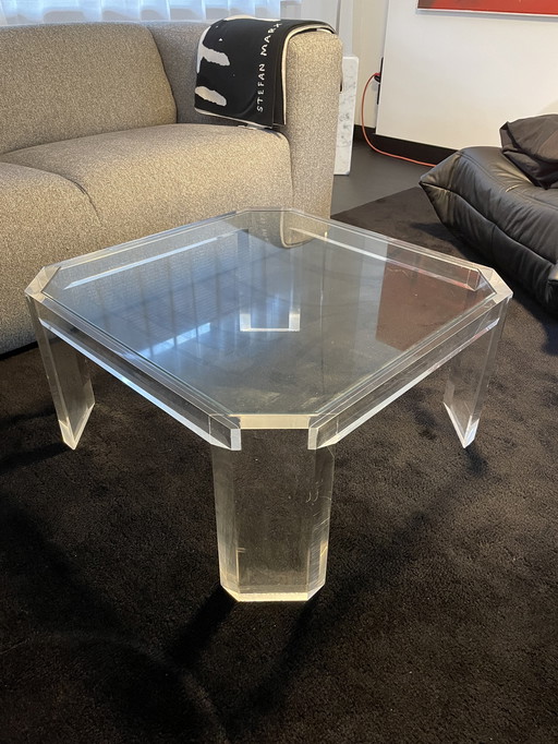 David Lange Lucite and Glass Coffee Table