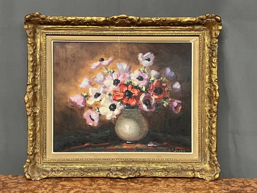 Clémence Biron. Nature morte aux fleurs. – schilderijen tekeningen, Wood (photo 2 of 6)
