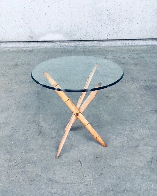 Vintage 1970's Design Faux Bamboo Folding Tripod Side Table