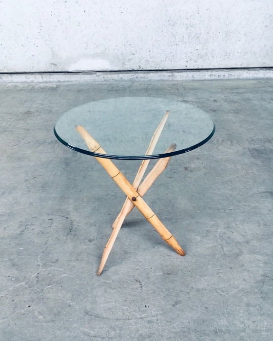 Image 1 of Vintage 1970's Design Faux Bamboo Folding Tripod Side Table