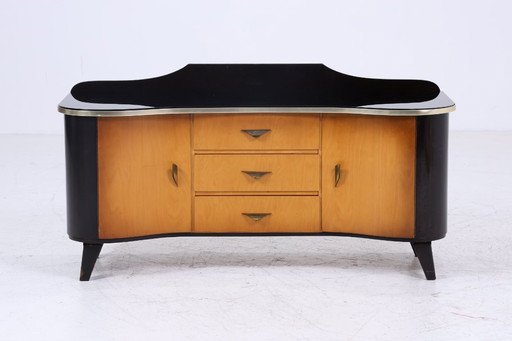 Vintage chest of drawers 60s | Mid - Century TV board with glass & compartments Retro wood storage #08-03