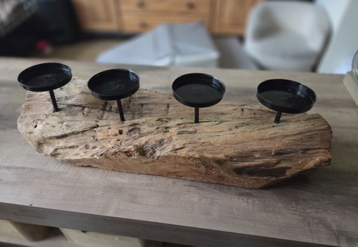 Bois flotté avec 4 porte-bougies chauffe-plat – decoratieve objecten, Wood, Metal (photo 2 of 5)