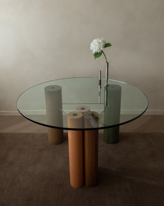 Image 1 of Vintage Saporiti Italia Dining Table – Enamel Column Base –  Postmodern 1980s