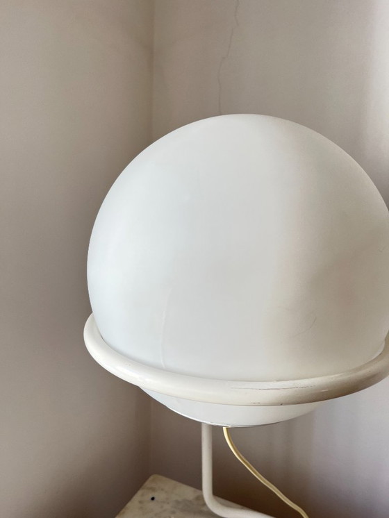 Image 1 of Postmodern Table Lamp by Glashütte Limburg – White Glass Globe, Minimalist Design, 1970s Germany