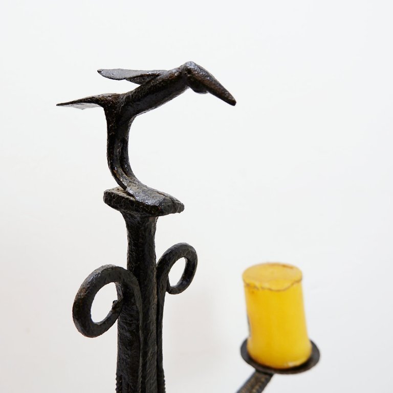Paire bougeoirs en métal circa 1950 dlg Touret atelier Marolles