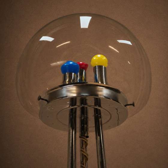 Image 1 of Vintage Itliaanse design Space Age vloerlamp Chroom en Glas (jaren 70 / 70s) unieke lamp 
