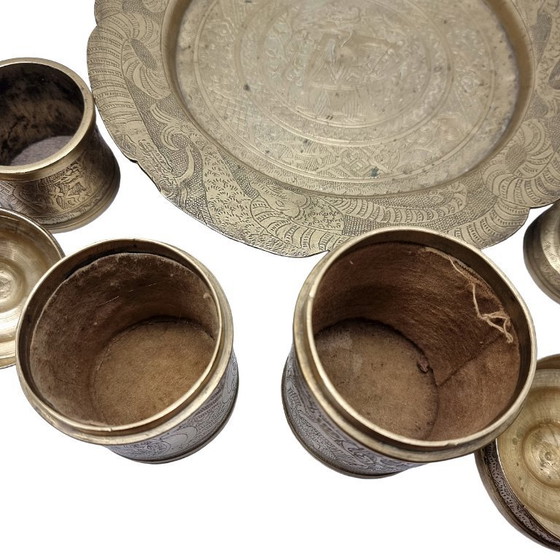 Image 1 of Juego de fumar indonesio de latón antiguo, de mediados del siglo XX