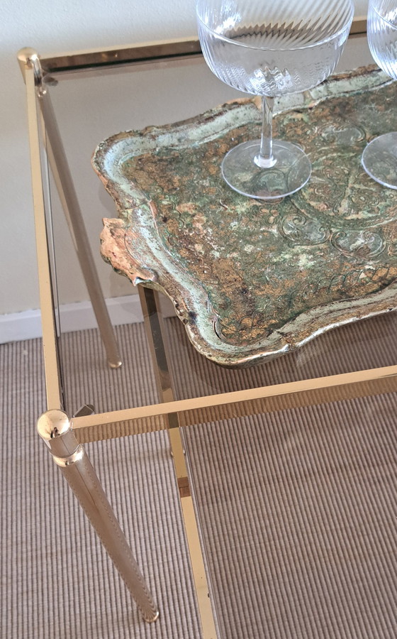 Image 1 of Vintage mimiset goudkleurig metaal rookglas
