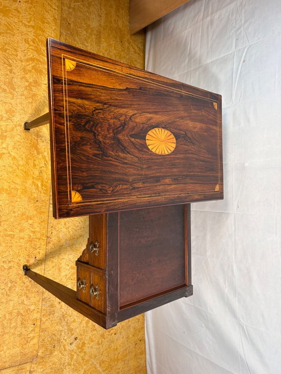 Image 1 of Antique Edwardian Rosewood Inlaid Desk / Transforming Games Table (1900–1910)  A Masterpiece of Dual-Function Design with Exquis