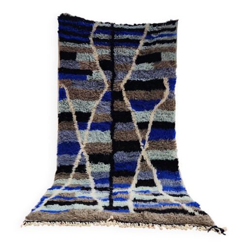 Tapis Beni Ouarain 300x130 cm – Pièce faite à la main en laine épaisse,