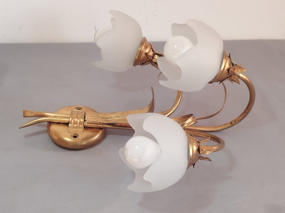 Image 1 of Vintage wandlamp (met wandarm) in Italiaanse Florentijnse stijl, gemaakt van smeedijzer.