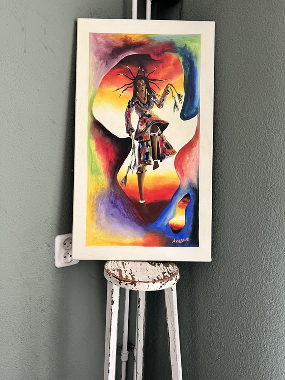 Image 1 of Original Signed African Fabric Painting by Amédine (Gorée Island, Senegal)