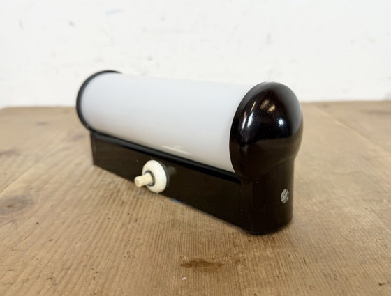 Image 1 of Industrial Brown Bakelite Wall Light with Milk Glass, 1950s
