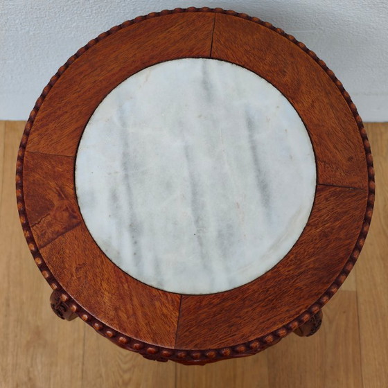 Image 1 of Antiker orientalischer Beistelltisch/Pflanztisch mit Marmorplatte