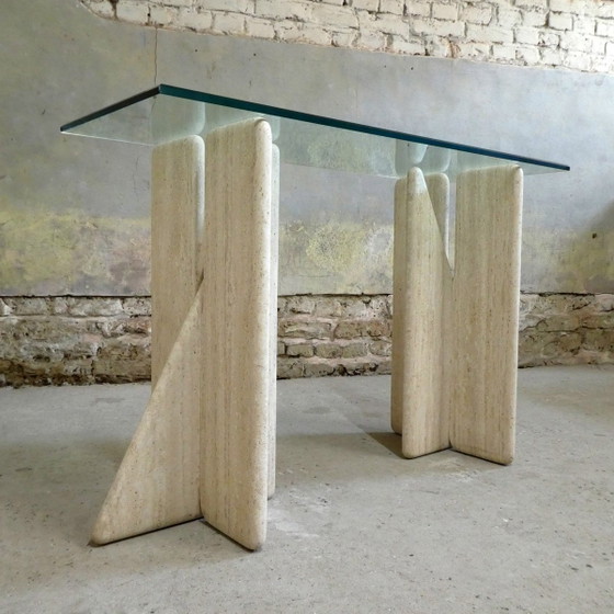 Console in Vetro e Travertino, anni '80 (photo 2 of 12)