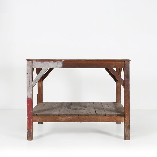 French Industrial Console Table In Wood, 1920S