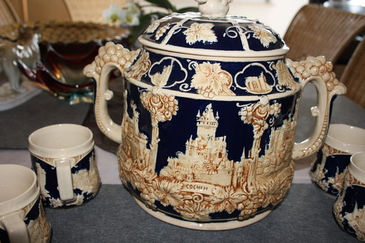 🍷 Set de bowling antique en céramique avec motif Pfalz - rareté & décoration - 6 gobelets inclus
