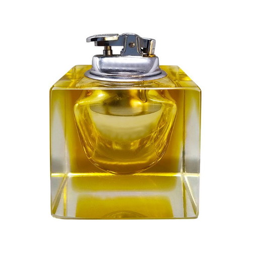 Impresionante encendedor de mesa amarillo de cristal Murano Sommerso de Flavio Poli para Seguso, años 60