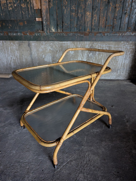 Image 1 of Vintage rattan serving trolley 1970