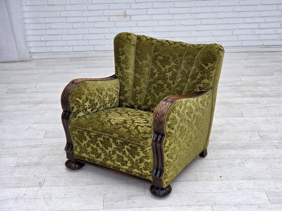 Image 1 of Fauteuil relax danois des années 1950, revêtement en velours, bois de chêne.