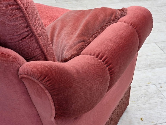 Image 1 of 1980s, Scandinavian 2-seater sofa, pink furniture velour.