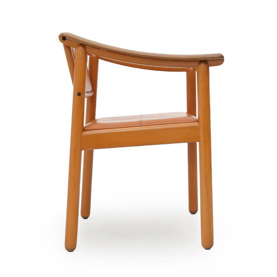 Image 1 of 4 Stühle aus Holz und Leder, 70er Jahre