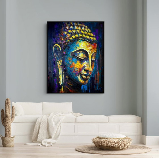 Image 1 of Unique hand-painted Buddha painting "Soul Echo" – Seksak Jaichumchen – 100 × 120 cm