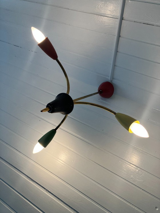 Image 1 of Lampada da soffitto Sputnik a 3 bracci in ottone, anni '50/'60, vintage