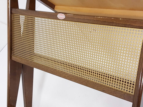 Image 1 of JULLIAN OAK METAL SIDE TABLE/TV CART ON WHEELS, 1960s VINTAGE